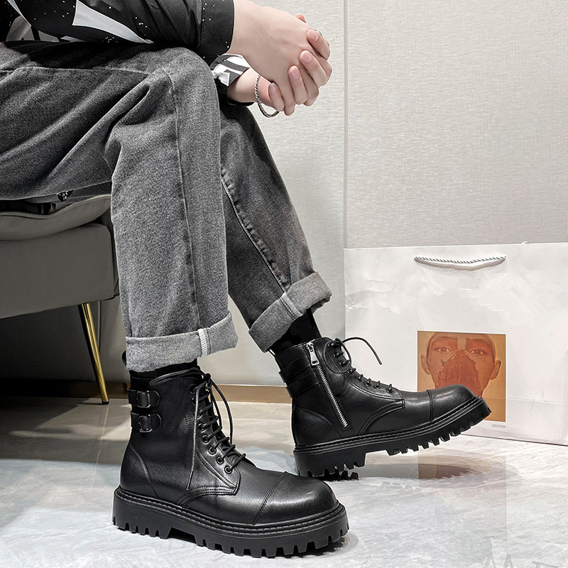 Martin boots High drum Inlenty wind Men's shoes Winter Overalls boot Cylinder Tide Shoes Men Genuine Leather Chelsea Boot Locomotive Short Boots
