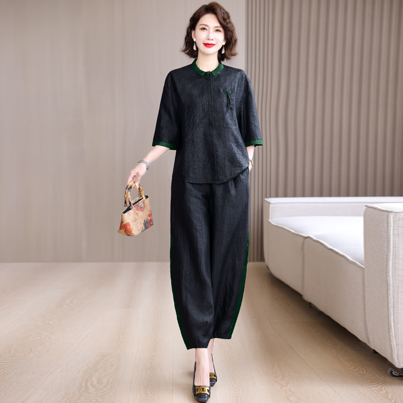 Xiangyun Silk Top and Harem Pants Women's Two-Piece Set, New Chinese Style, Fashionable and Stylish, Summer Outfit for Mothers, Silk Suit