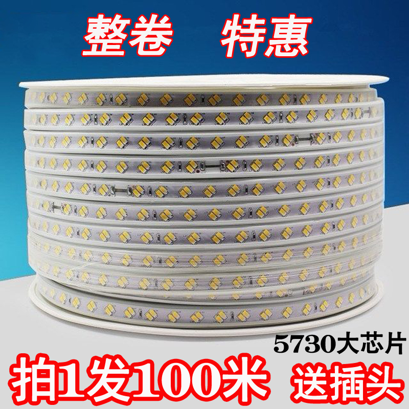 100m Pack Led Light Strip 220V High Brightness 5730 Double Row 120 Beads Three Rows 180 Beads Three-Color Dimming Outdoor Waterproof