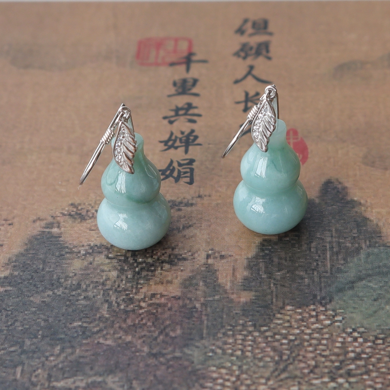Natural Jade Gourd Earrings S925 Silver Leaf Earrings Niche Design New Chinese Style National Trend Ethnic Style Natural Jade Gourd Earrings S925 Silver Leaf Earrings Niche Design New Chinese Style National Trend Ethnic Style