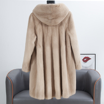 Imported velvet mink fur coat female whole mink medium long hooded 2021 Winter new real mink coat