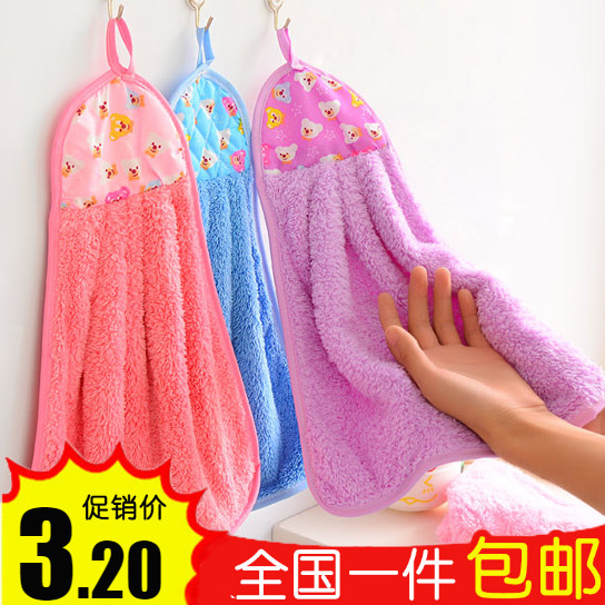 Creative cartoon hanging hand towel super absorbent coral velvet thickened hand towel kitchen rag dish cloth towel
