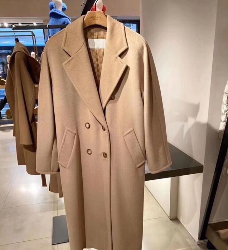 The Original Designer of the Coat, High-End Version ~ 101801 Autumn and Winter Classic Eight-Satin Pattern Mid-Length Cashmere Coat