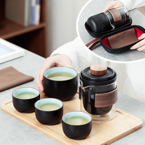 Travel tea set to suit a pot of four cups outdoors with a bubble teapot creative anti-burn glass quick passenger cup portable bag