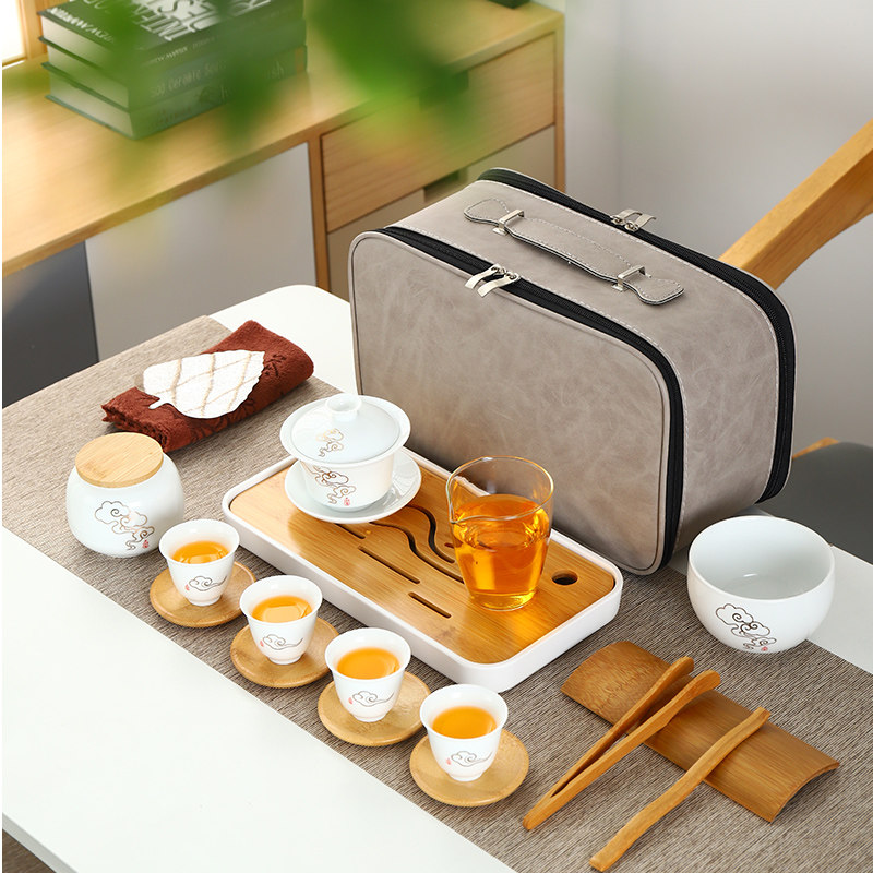 Tea artist performance training tea set portable simple drinking tea cover bowl ceramic travel kung fu tea set
