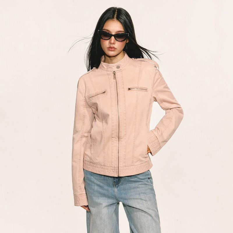 Autumn Washed ins Korean Style Design Top Short Jacket for Women, Petite Stand Collar Jacket for Spring and Autumn Trendy Style Autumn Washed ins Korean Style Design Top Short Jacket for Women, Petite Stand Collar Jacket for Spring and Autumn Trendy Style