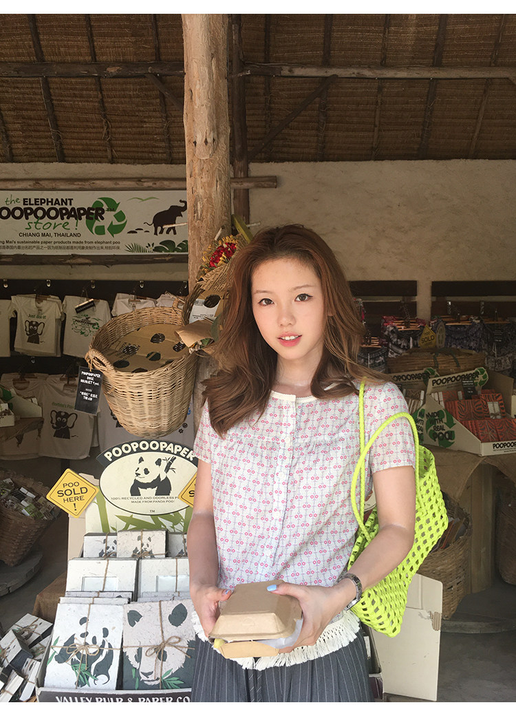 Tuuuh рубашка с короткими рукавами в цветочек женская винтажная корейский стиль весна-лето повседневная универсальная с бахромой стройнящая блузка