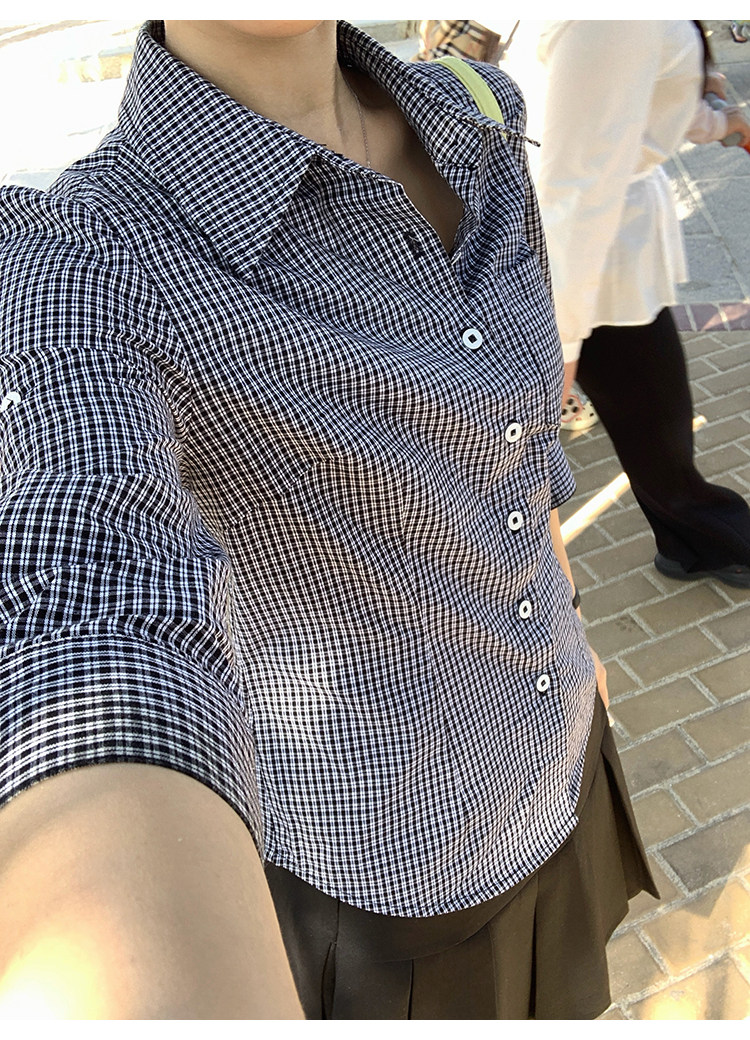 Tuuuh рубашка женская с рукавами три четверти отложным воротником весна-осень корейский стиль повседневная стройнящая универсальная в клетку