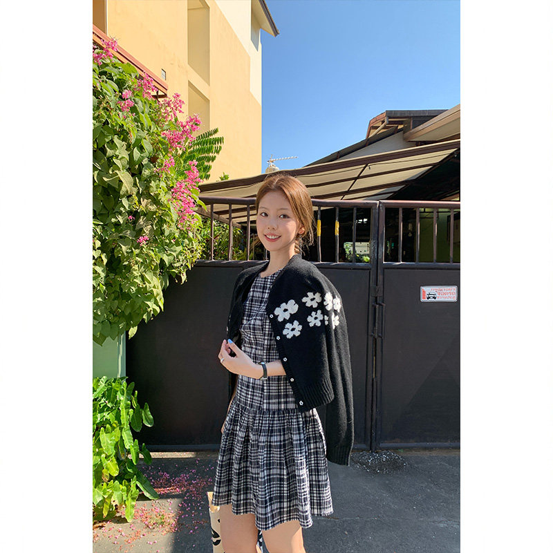 Tuuuh платье без рукавов в черно-белую клетку женское ретро стройнящее универсальное