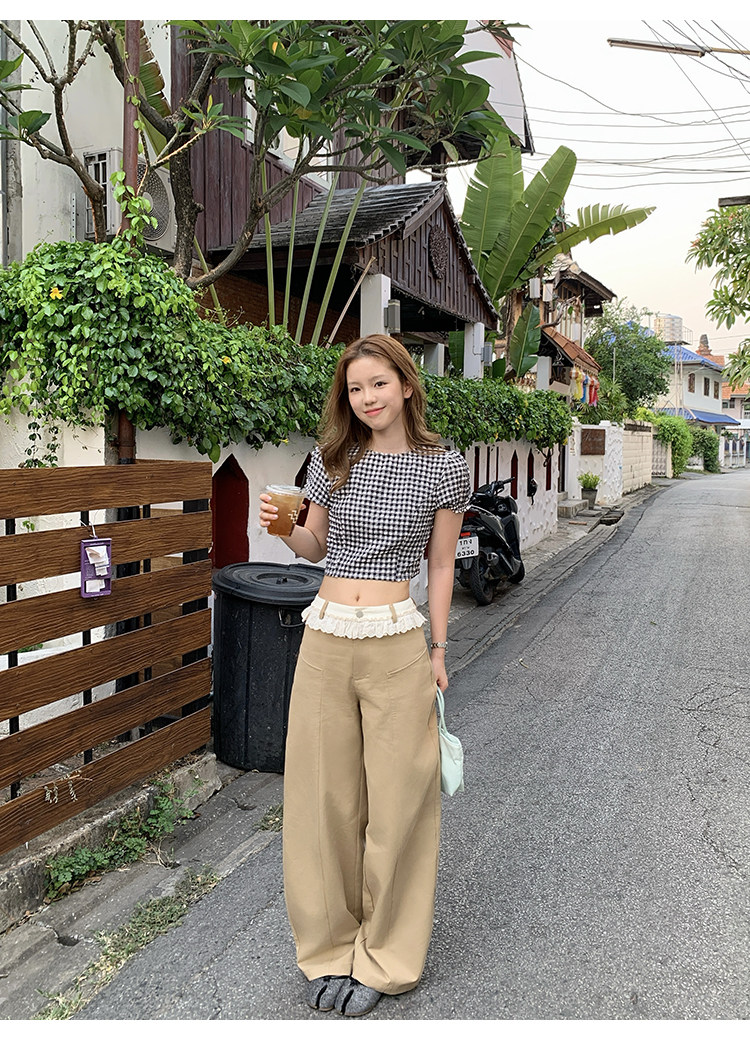 Tuuuh рубашка женская клетчатая с пуфовыми рукавами приталенная короткая блузка летняя