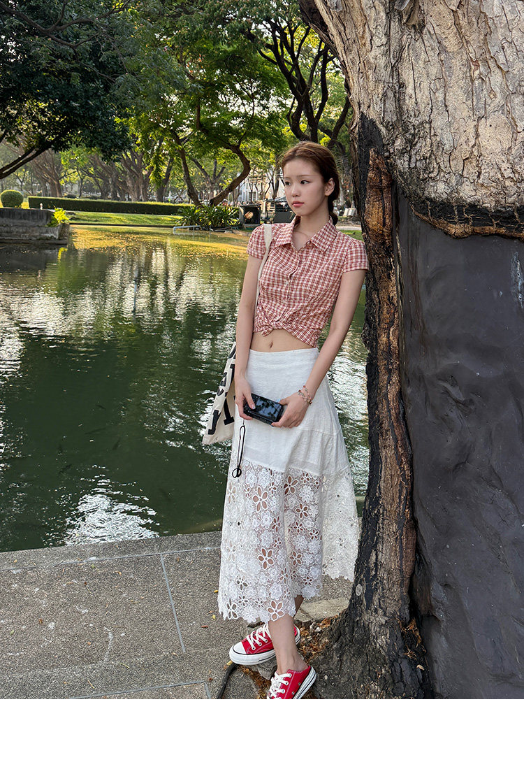 Tuuuh юбка полусолнце женская с высокой талией средней длины А-силуэт молочно-белая с кружевными цветочными вставками