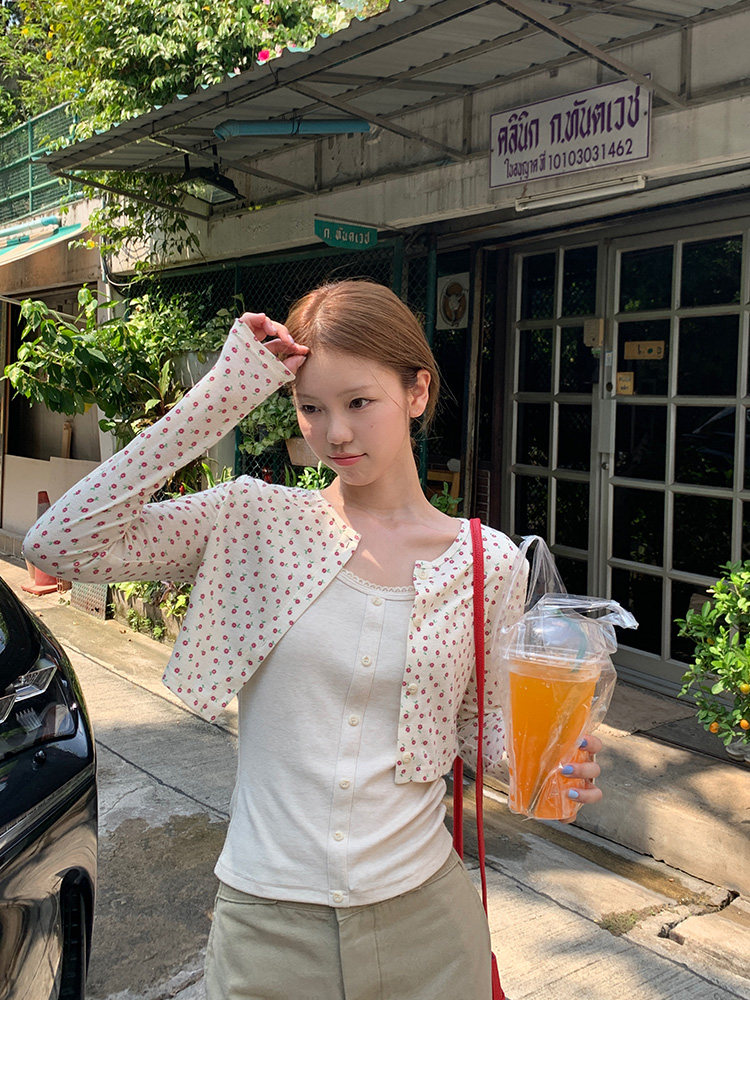 Tuuuh комплект из двух предметов: кардиган с длинными рукавами и топ без рукавов с круглым вырезом, кремовый цвет с мелким цветочным принтом для девушек