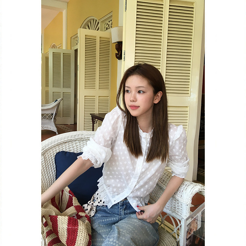 Tuuuh рубашка женская с французским кружевом круглый вырез длинный рукав весенняя новинка блузка базовая