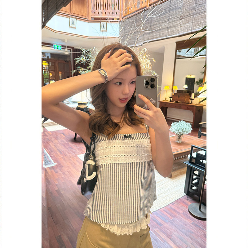 Tuuuh майка женская с квадратным вырезом в полоску без рукавов приталенная летняя