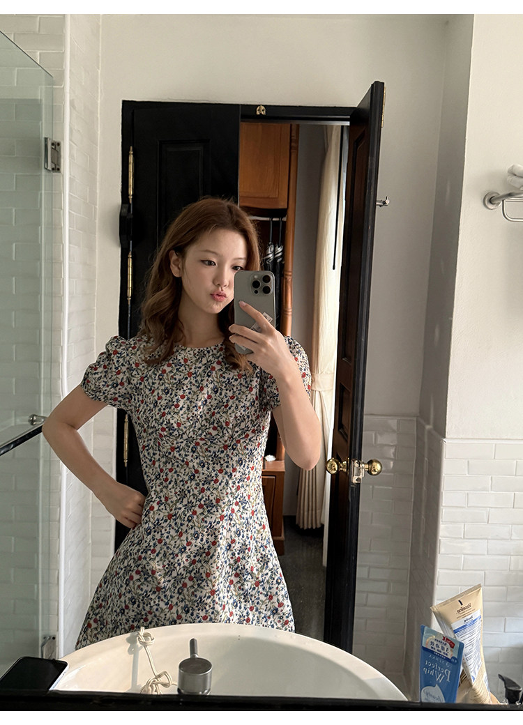 Tuuuh летнее платье с французским цветочным принтом, винтажное приталенное короткое А-силуэта с короткими рукавами для женщин