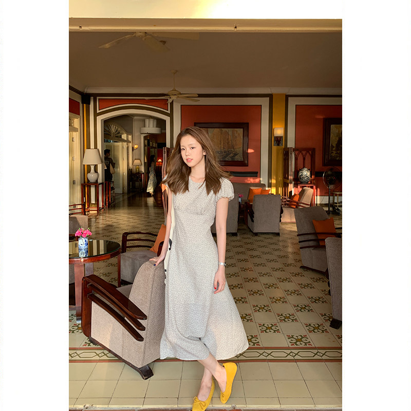 Tuuuh летнее платье с круглым вырезом и цветочным принтом, французские рукава-буфы, короткий рукав, универсальное платье средней длины