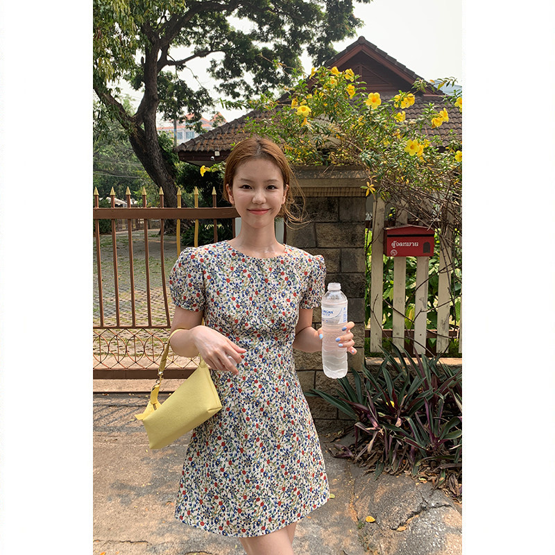 Tuuuh летнее платье с французским цветочным принтом, винтажное приталенное короткое А-силуэта с короткими рукавами для женщин