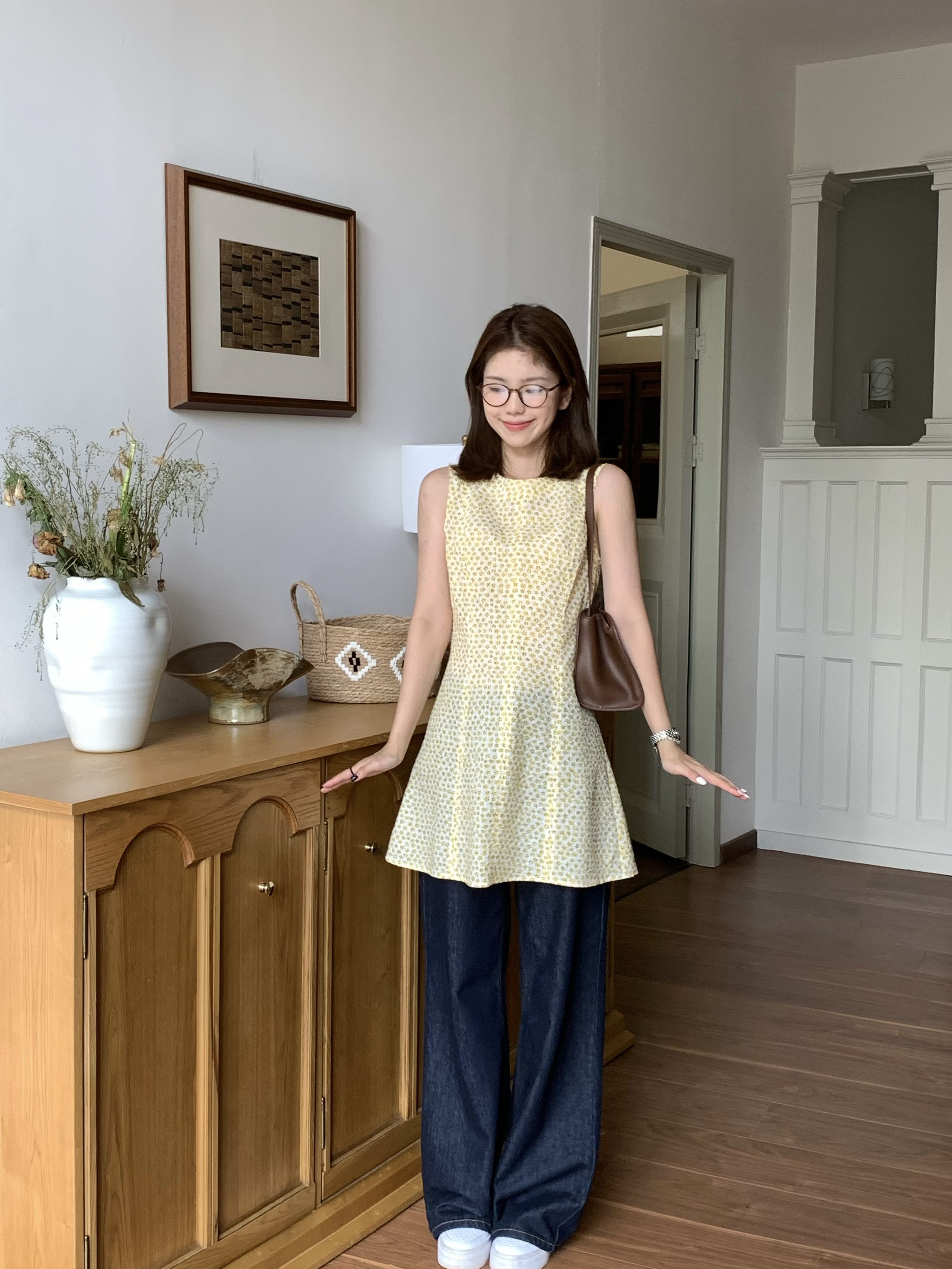 Tuuuh летнее платье-сарафан без рукавов с цветочным принтом в корейском стиле