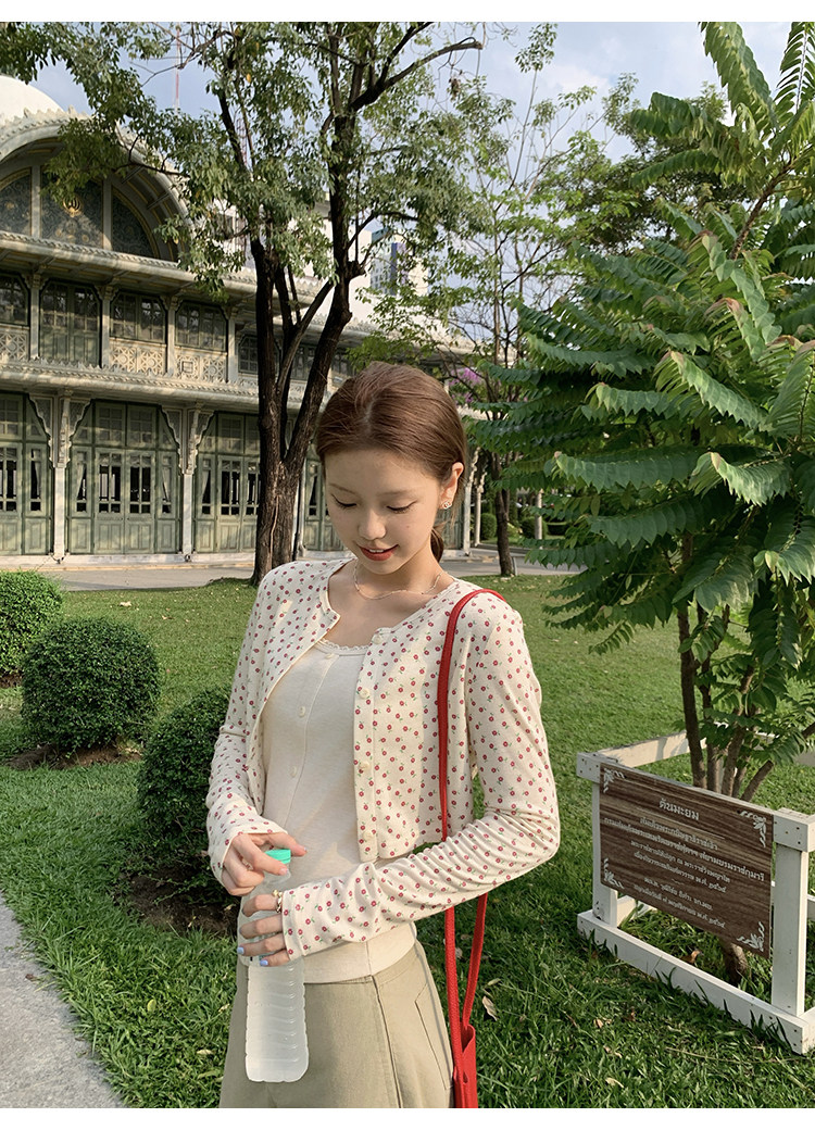 Tuuuh комплект из двух предметов: кардиган с длинными рукавами и топ без рукавов с круглым вырезом, кремовый цвет с мелким цветочным принтом для девушек