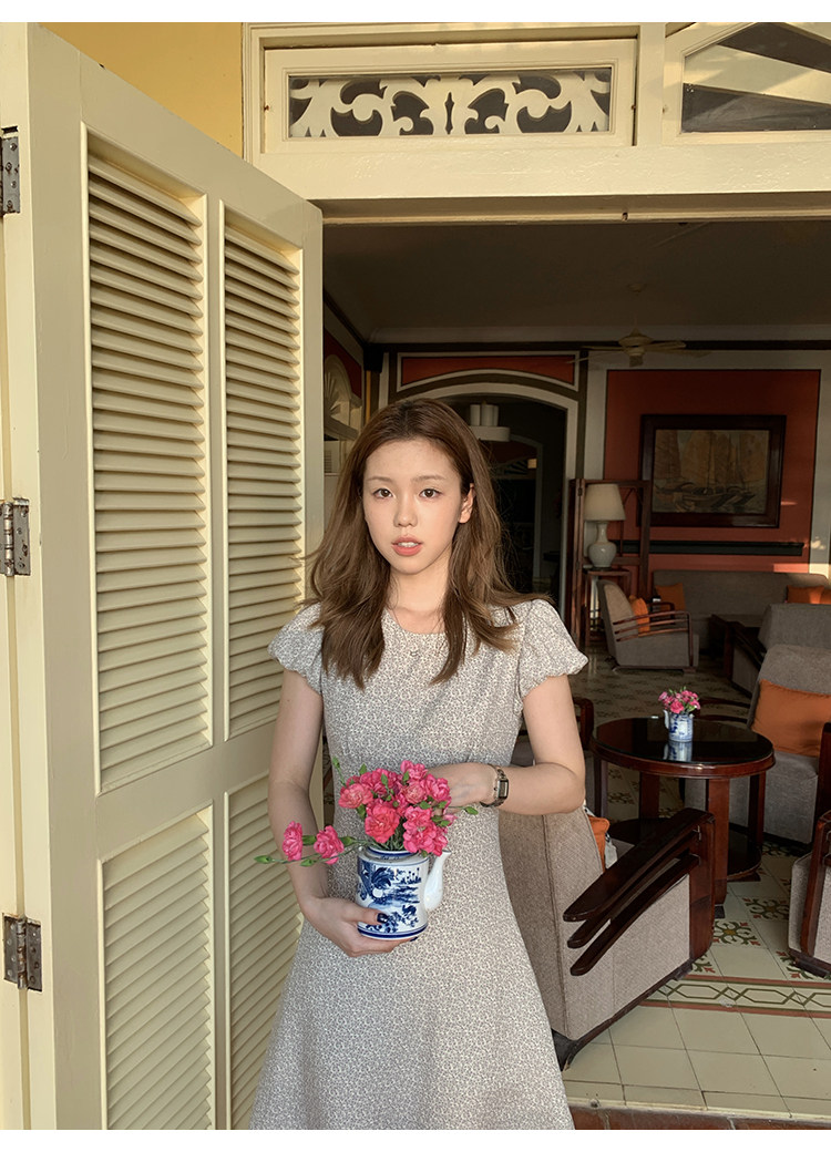 Tuuuh летнее платье с круглым вырезом и цветочным принтом, французские рукава-буфы, короткий рукав, универсальное платье средней длины