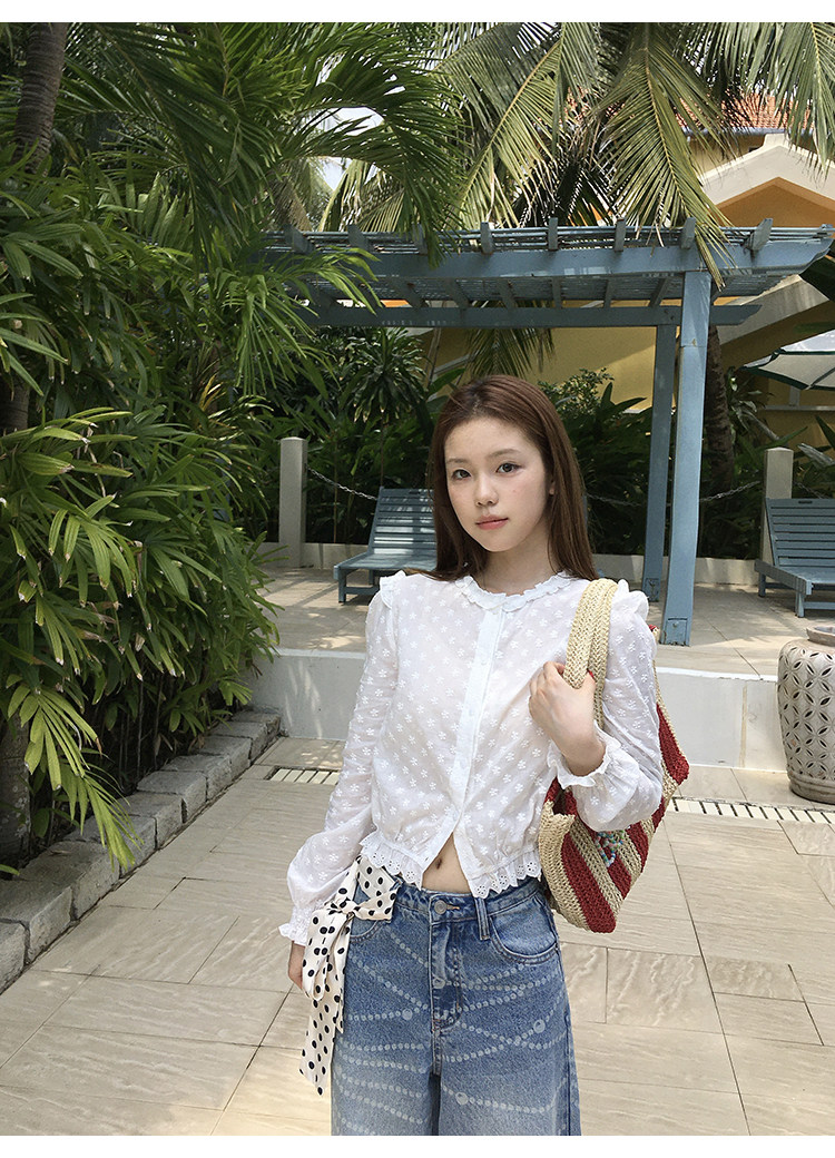 Tuuuh рубашка женская с французским кружевом круглый вырез длинный рукав весенняя новинка блузка базовая