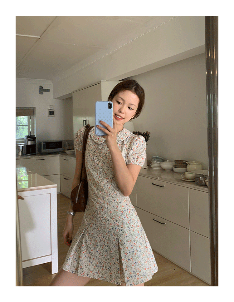 Tuuuh платье с воротником-жабо, рукавами-буфами и цветочным принтом женское весенне-летнее корейский стиль школьный стройнящее милое