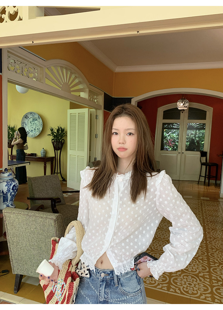 Tuuuh рубашка женская с французским кружевом круглый вырез длинный рукав весенняя новинка блузка базовая