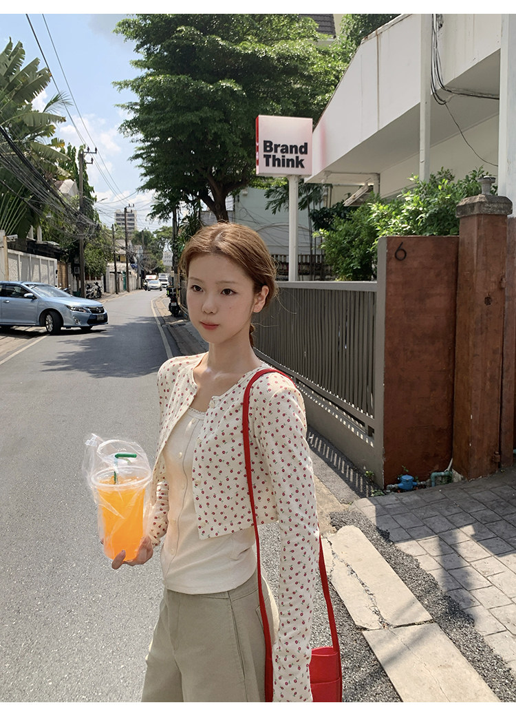 Tuuuh комплект из двух предметов: кардиган с длинными рукавами и топ без рукавов с круглым вырезом, кремовый цвет с мелким цветочным принтом для девушек