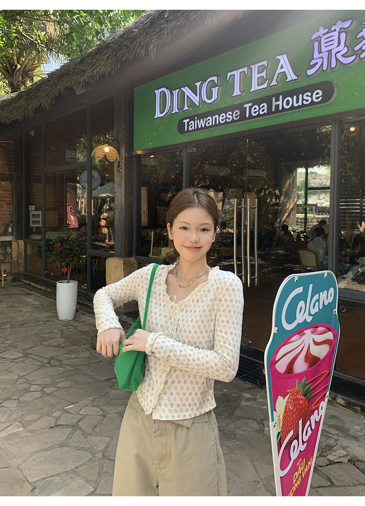 Tuuuh женский тонкий вязаный кардиган с длинными рукавами и цветочным принтом, приталенный с круглым вырезом