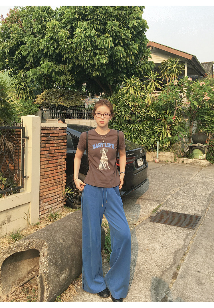 Tuuuh футболка женская с принтом собачки свободная с коротким рукавом 2026 летняя новинка американский ретро стиль