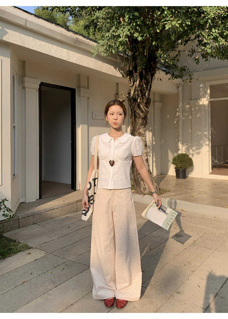 Tuuuh блузка белая с кукольным воротником и рукавами-буфами женская весна-лето французская кружевная жаккардовая милая рубашка