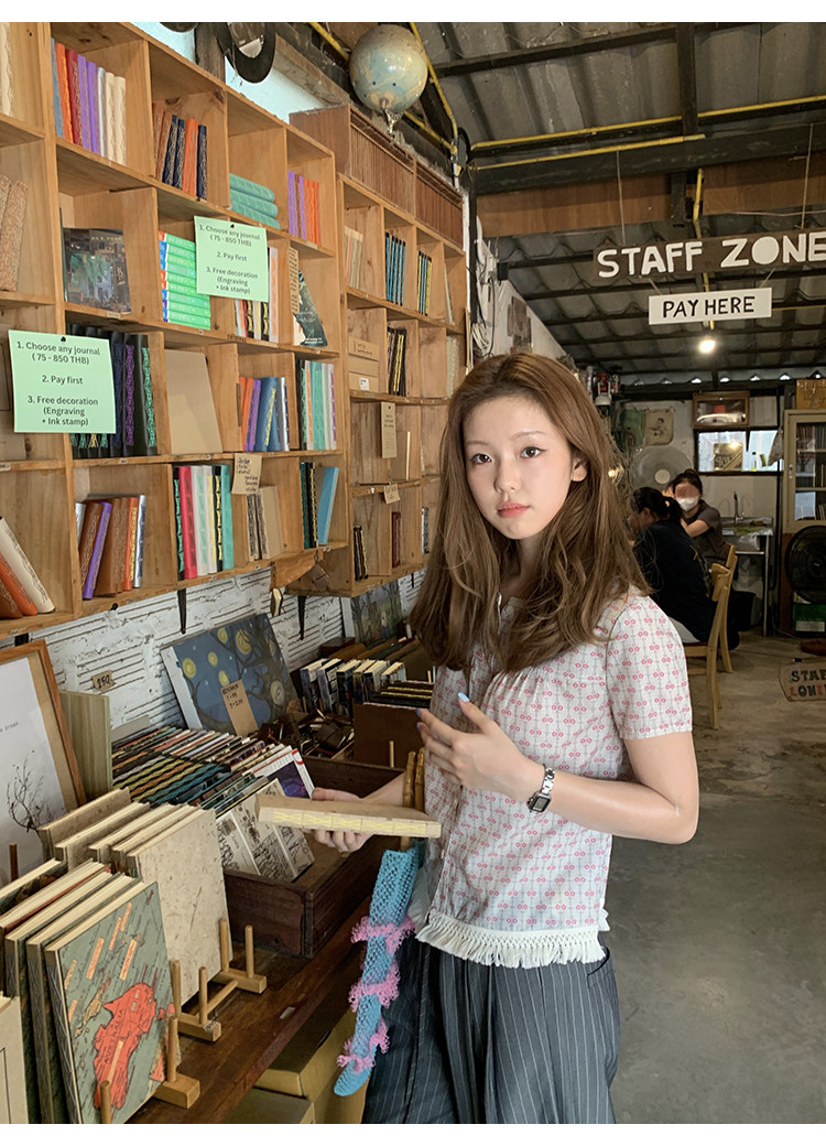 Tuuuh рубашка с короткими рукавами в цветочек женская винтажная корейский стиль весна-лето повседневная универсальная с бахромой стройнящая блузка