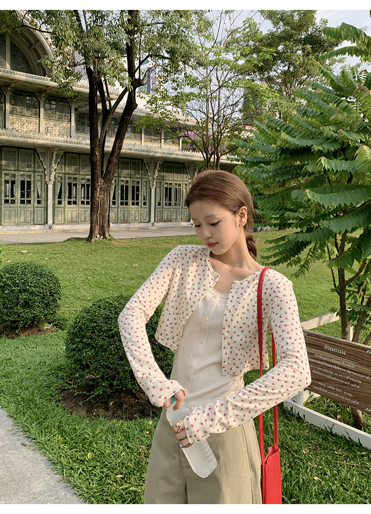 Tuuuh комплект из двух предметов: кардиган с длинными рукавами и топ без рукавов с круглым вырезом, кремовый цвет с мелким цветочным принтом для девушек