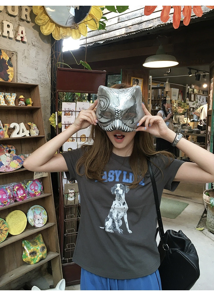 Tuuuh футболка женская с принтом собачки свободная с коротким рукавом 2026 летняя новинка американский ретро стиль