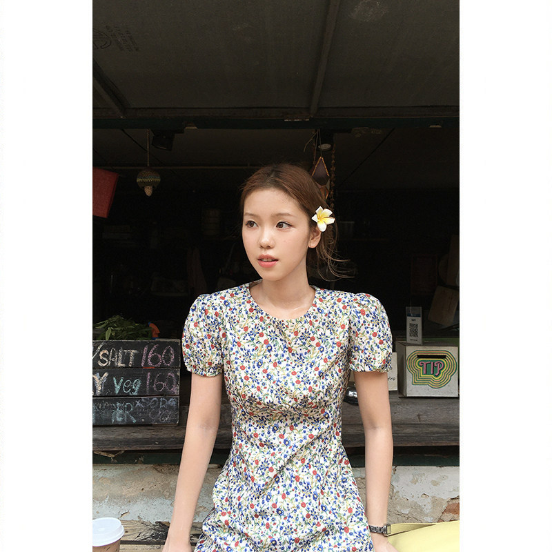 Tuuuh летнее платье с французским цветочным принтом, винтажное приталенное короткое А-силуэта с короткими рукавами для женщин
