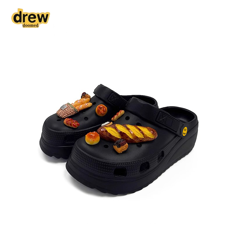 Drew Housedoomed Smiley Face Clogs for Women, French Fries Thick-Soled Non-Slip soft sole Beach Closed-Toe Sandals