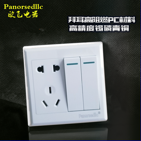 Oufei electric double switch double cut with five holes two three plug 86 concealed two open double cut five holes power switch socket