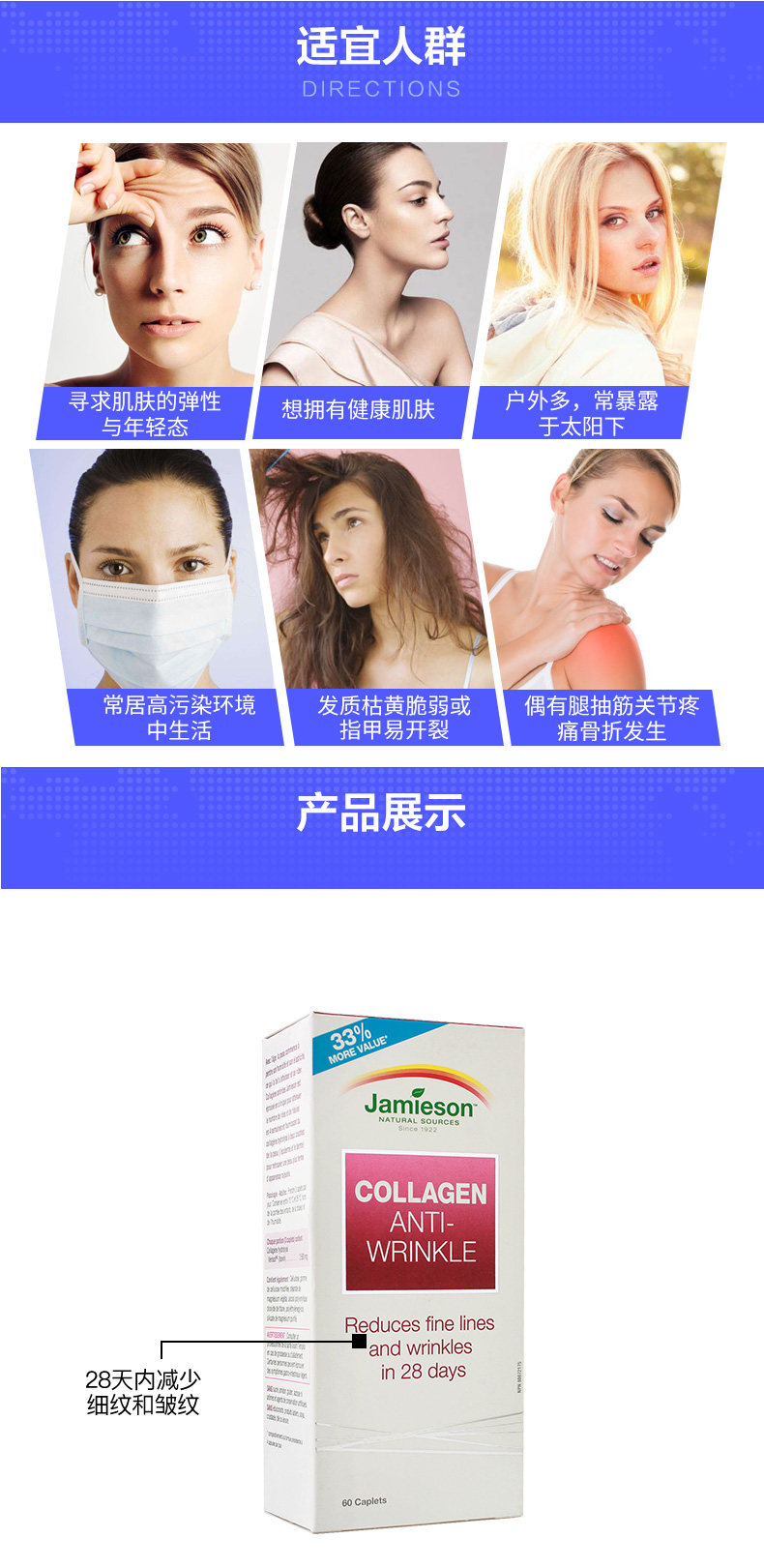 加拿大进口 健美生 水解牛骨胶原蛋白片 60片/瓶 美白Q弹肌肤 图3