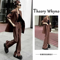 THEORY WHYNO Light Lavish Suit Woman Spring Autumn Port Wind Retro Western Suit Jacket Open Fork Horn Pants Two Suits