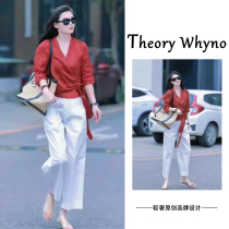 THEORY WHYNO Light luxury high-end sense capable temperament workplace womens clothing super good-looking lace-up top and trousers suit