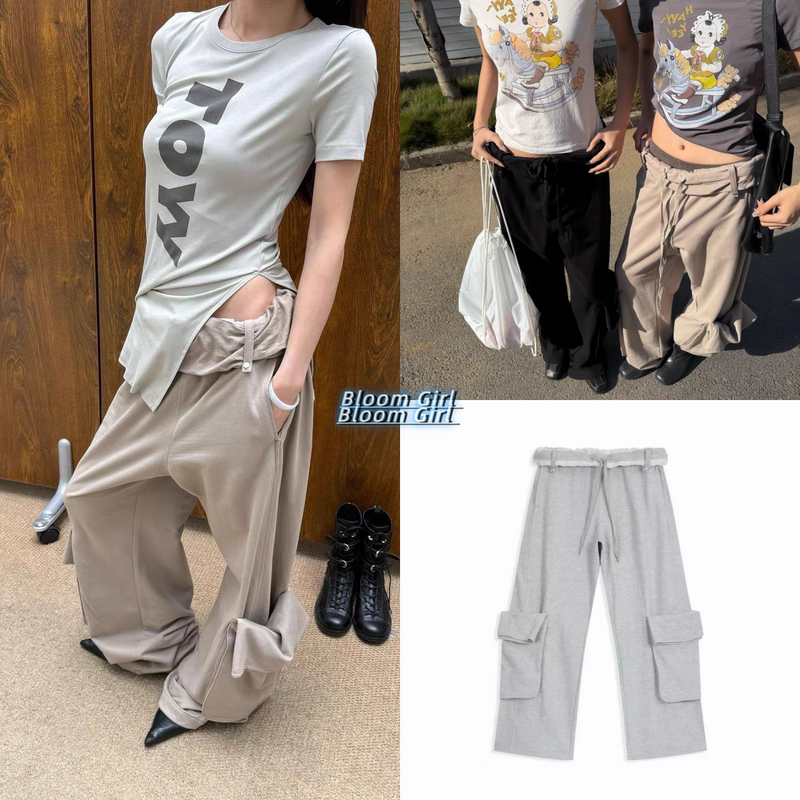 Small Amount in Stock *Open Yy 26 Autumn/Winter Style, Rolled Waist, Loose Casual Drawstring Straight-Leg Cargo Pants with Large Pockets Small Amount in Stock *Open Yy 26 Autumn/Winter Style, Rolled Waist, Loose Casual Drawstring Straight-Leg Cargo Pants with Large Pockets