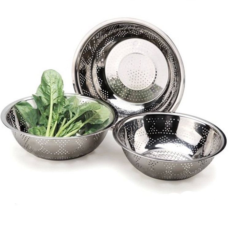 Stainless Steel Draining Basin Rice Basket Leaky Basin Washing Vegetable Basin Vegetable Fruit Basin Washing Rice Basket Rice Basket Small Commodities