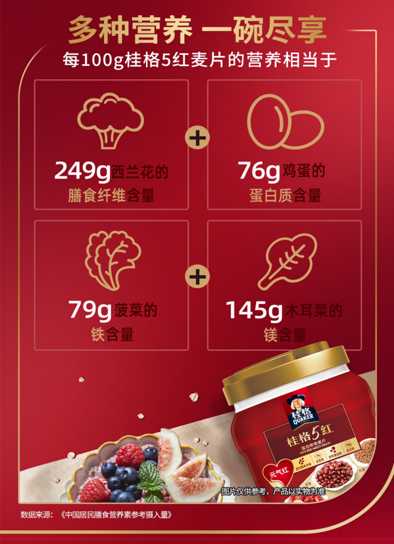 桂格5红五黑混合麦片860g+袋装480g/518g*2