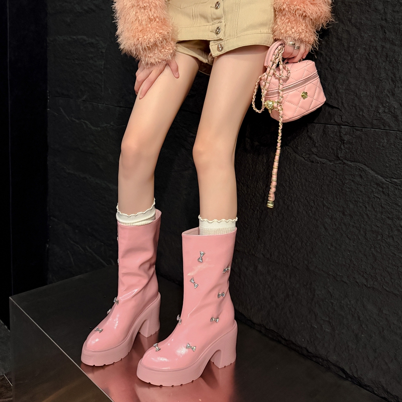 12cm Waterproof Platform Mid-Calf Boots for Women, 2026 Autumn New Style, Pointed Toe, Studded, Chunky Heel, Thick-Soled Women's Boots 12cm Waterproof Platform Mid-Calf Boots for Women, 2026 Autumn New Style, Pointed Toe, Studded, Chunky Heel, Thick-Soled Women's Boots