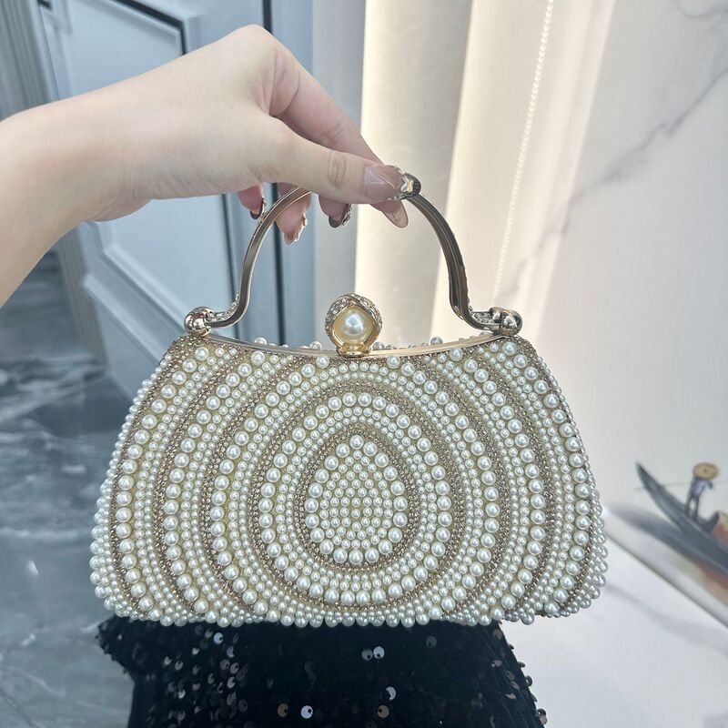New European and American Style Banquet Dress with Diamond-Encrusted Handbag, Women's Pearl Clutch, Wallet, Evening Bag, Shoulder Bag, Crossbody Bag
