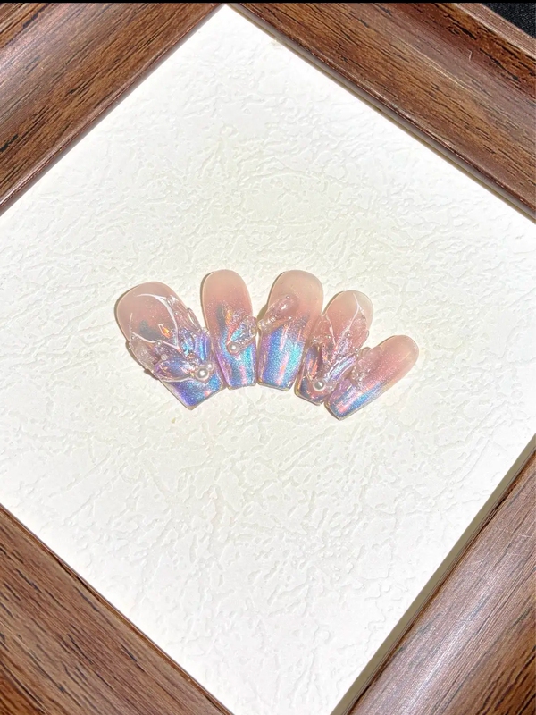 〖New Product〗 Aurora Mermaid〗 Zircon Collage Fish Tail Aurora Mermaid Handmade Wearable Nails