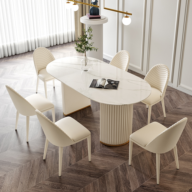 Italian light luxury high-end rock plate oval table household small apartment modern simple marble dining table and chair combination