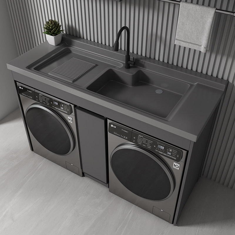 Customized balcony double washing machine cabinet with washboard combination space aluminum laundry wardrobe integrated laundry pool with dryer - Taobao