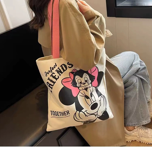 Шоппер, мультяшная вместительная и большая льняная сумка, сумка на одно плечо, подходит для студента