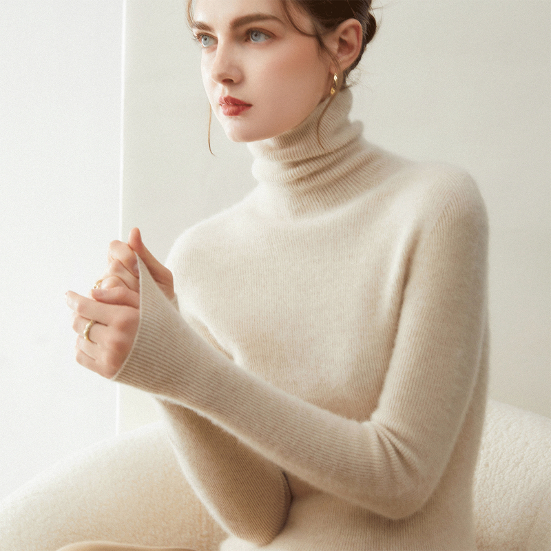 High-Neck Cashmere Sweater for Women, 100% Pure Cashmere Base Layer, Slim Fit, Slimming Inner Sweater, Autumn and Winter Knitted Pullover
